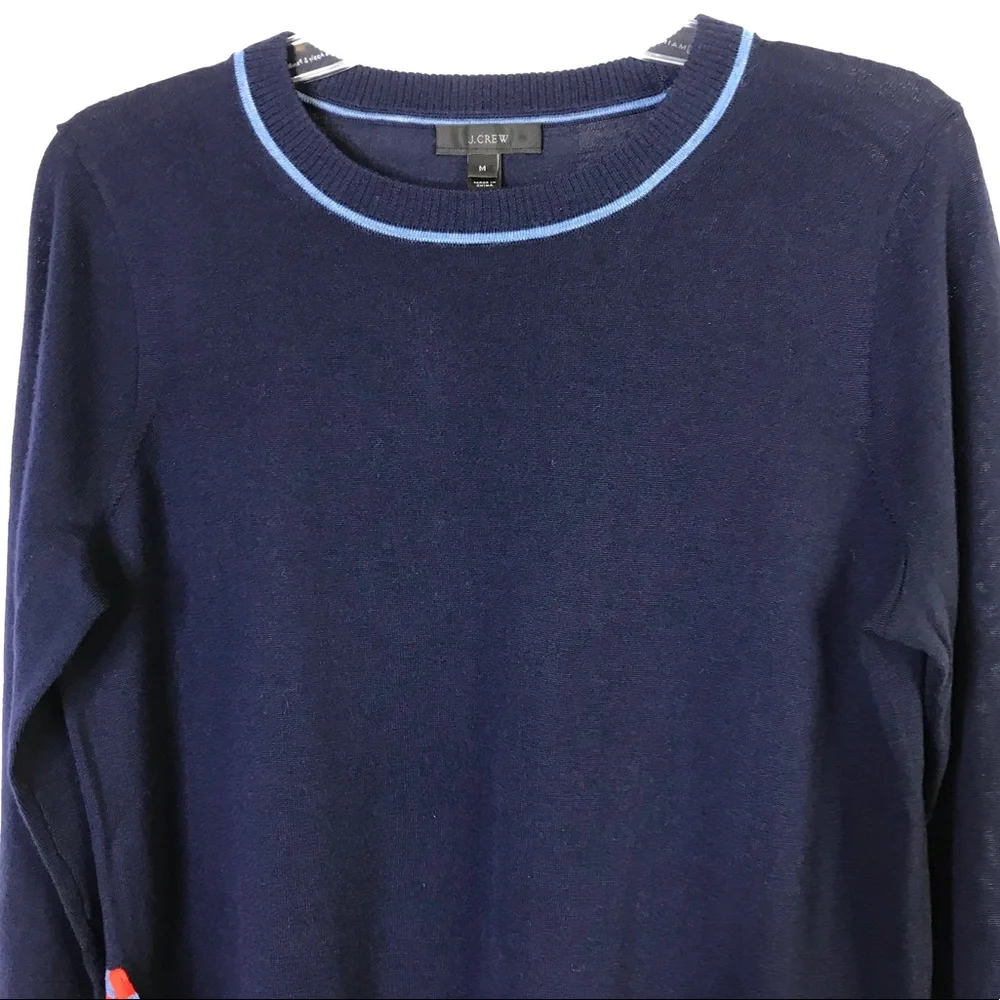 J. CREW Merino Wool Navy Sweater Side Slit Ties Size M